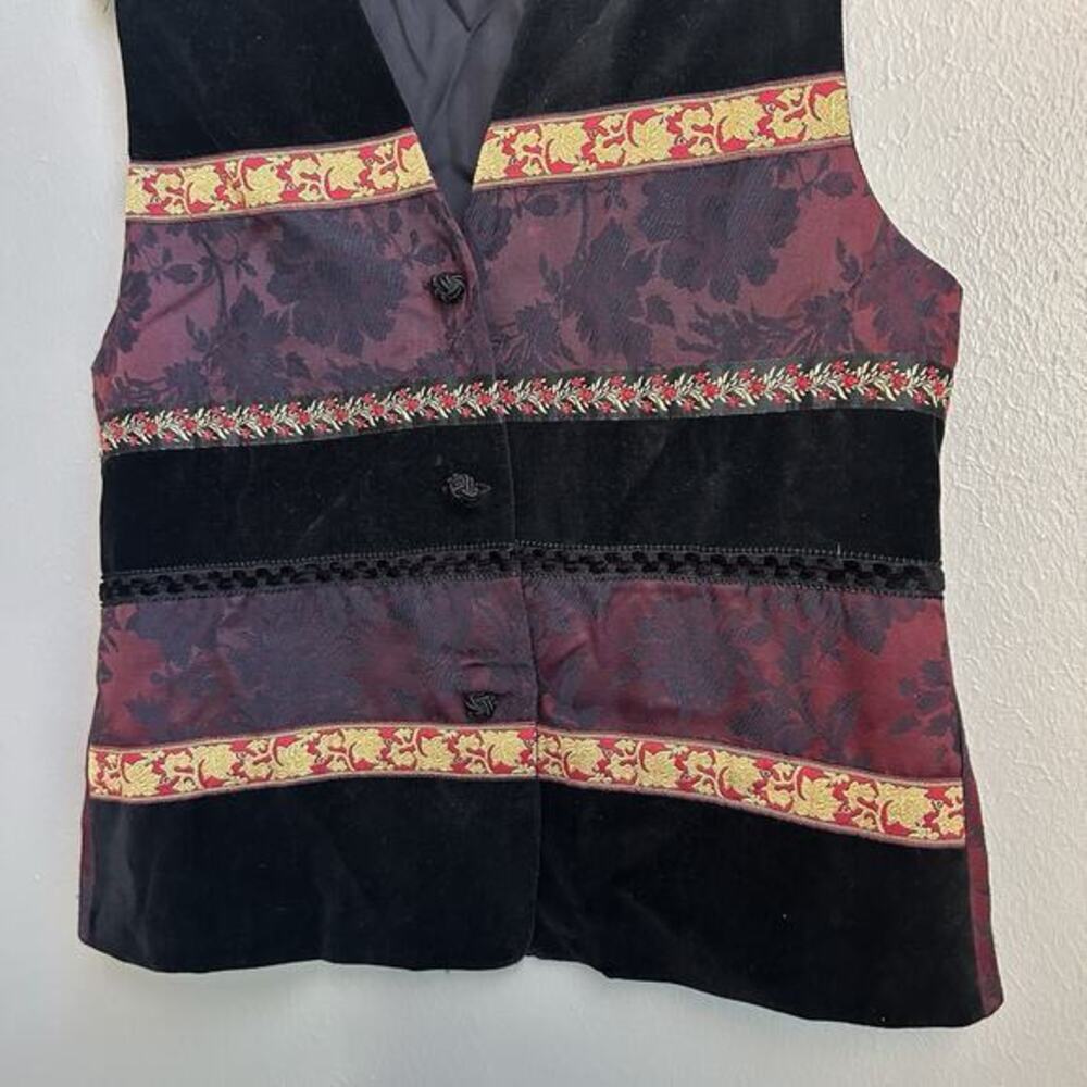 Vintage Susan Bristol Women’s Velvet Floral Jacquard Vest M Whimsigoth Boho - Picture 6 of 10